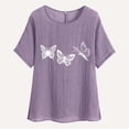 thumbnail image 4 of QATAINLAV T-Shirts d'Été de Plage pour Femmes Chic Décontracté Coton Lin Manches Courtes T-Shirts Coupe Ample Col Rond Chemisiers Mode 2025 T-Shirts à Imprimé Papillon Rabais de 90 % Liquidation Violet G, 4 of 8