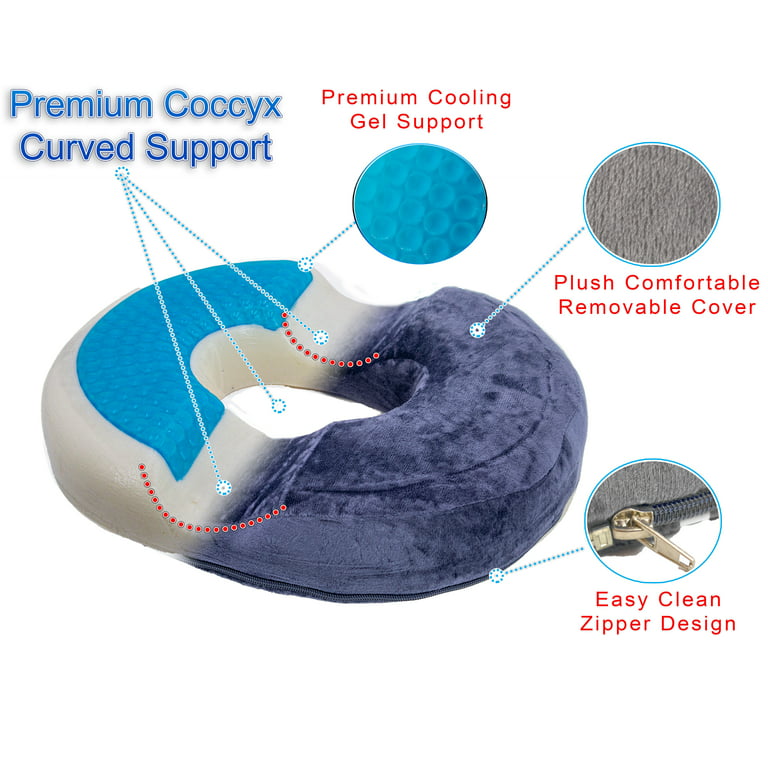 Orthopedic Donut Seat Gel Cushion w/ Infused Memory Foam & Cooling Gel for  Tailbone, Hemorrhoid, Sciatica & Prostate, Tailbone Pain Relief - Coccyx  Memory Foam Pillow Seat Cushion - Gray 