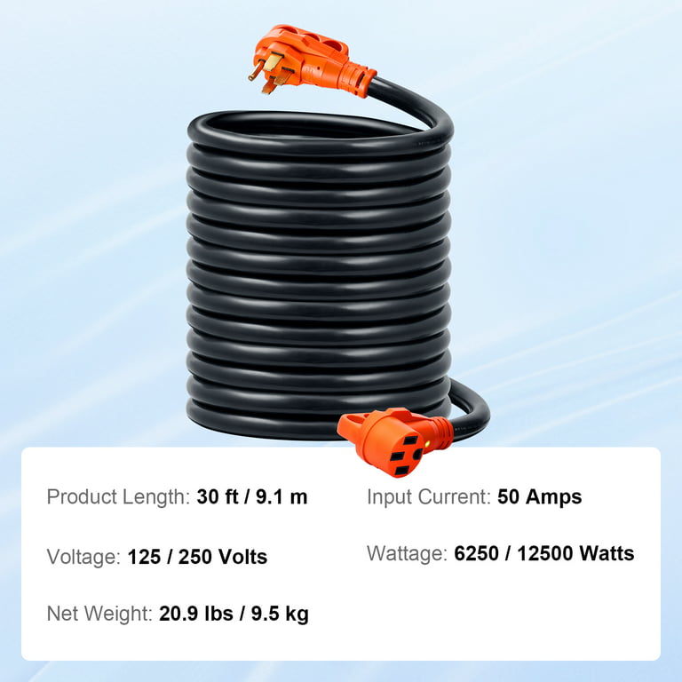 Bentism 30ft RV Extension Cord Power Cord 50Amp NEMA 14-50r/nema 14-50P ETL Listed, Size: 30ft 50A