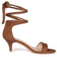 thumbnail image 6 of BLISSFUL STEP Women's Shoes Faux Suede Lace Up Open Toe Kitten Heel Cushioned Footbed Sandals  Dark Brown 10, 6 of 7
