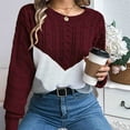 thumbnail image 6 of Riecok Plus Size Sweater for Women Long Sleeves Crewneck Color Block Fall and Winter All-match Casual Fashion Knit Tops Sweaters Wine XL, 6 of 8
