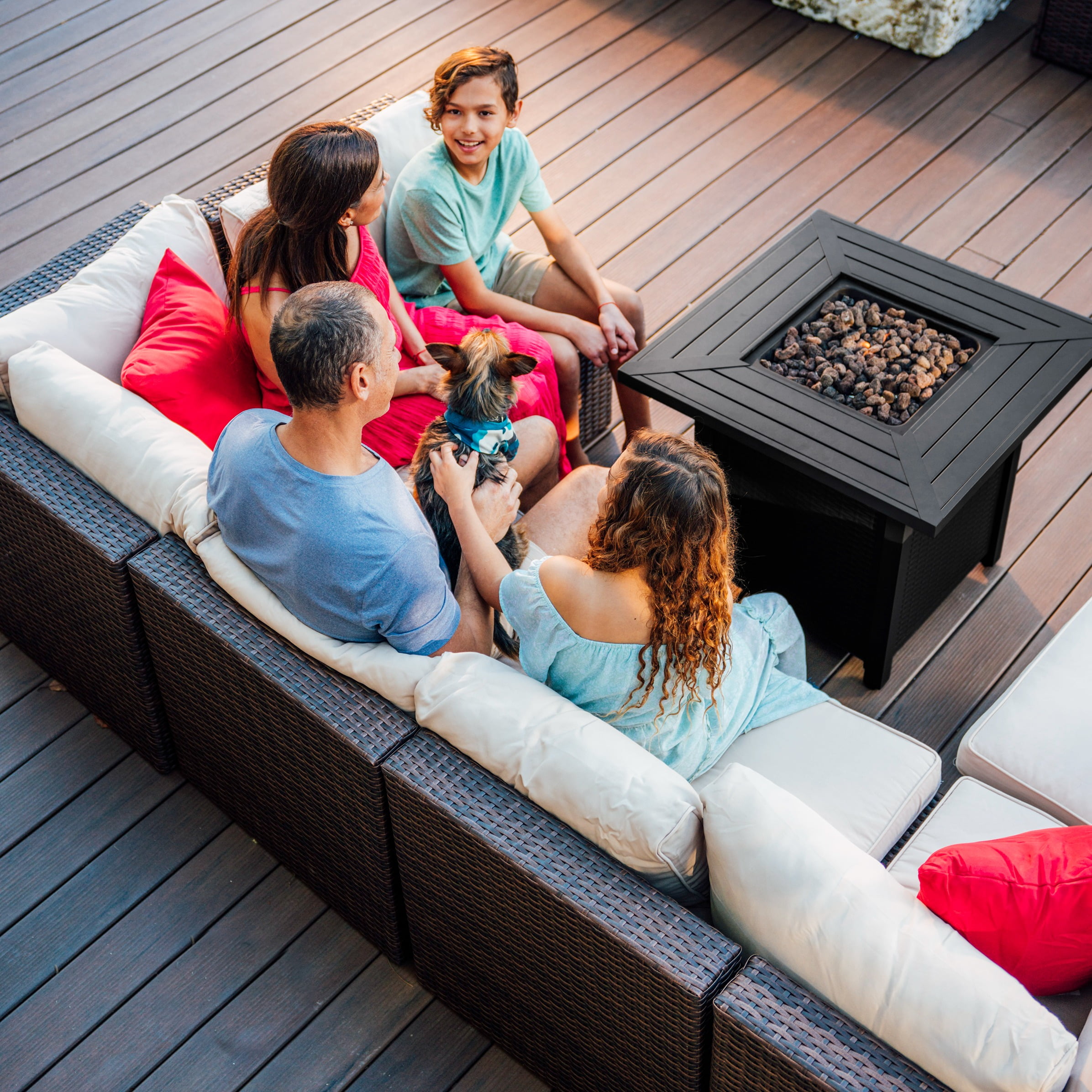 Phoneix 28” Propane Fire Pit Table for Outside with Lava Rocks, Weatherproof Protective Cover and Electronic Ignition, Black