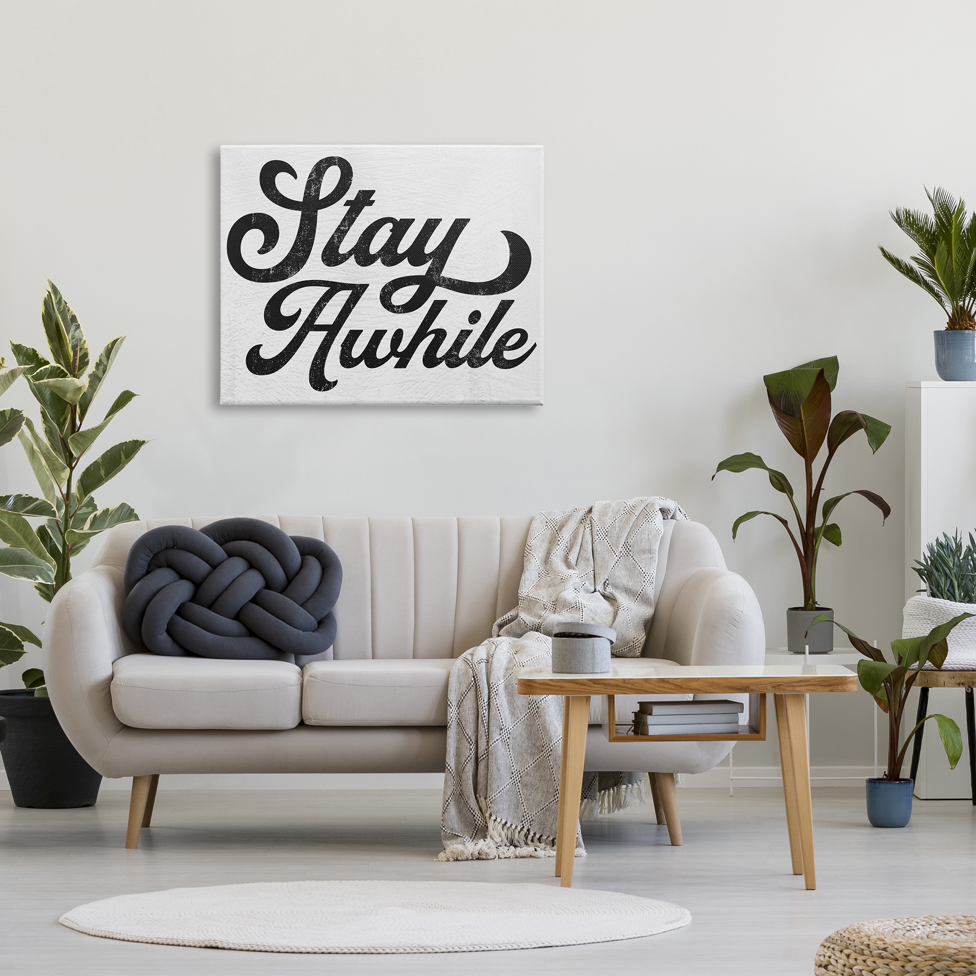 Stupell Industries Stay Awhile Retro Text Casual Vintage Phrase Graphic Art Gallery Wrapped Canvas Print Wall Art, Design by Daphne Polselli
