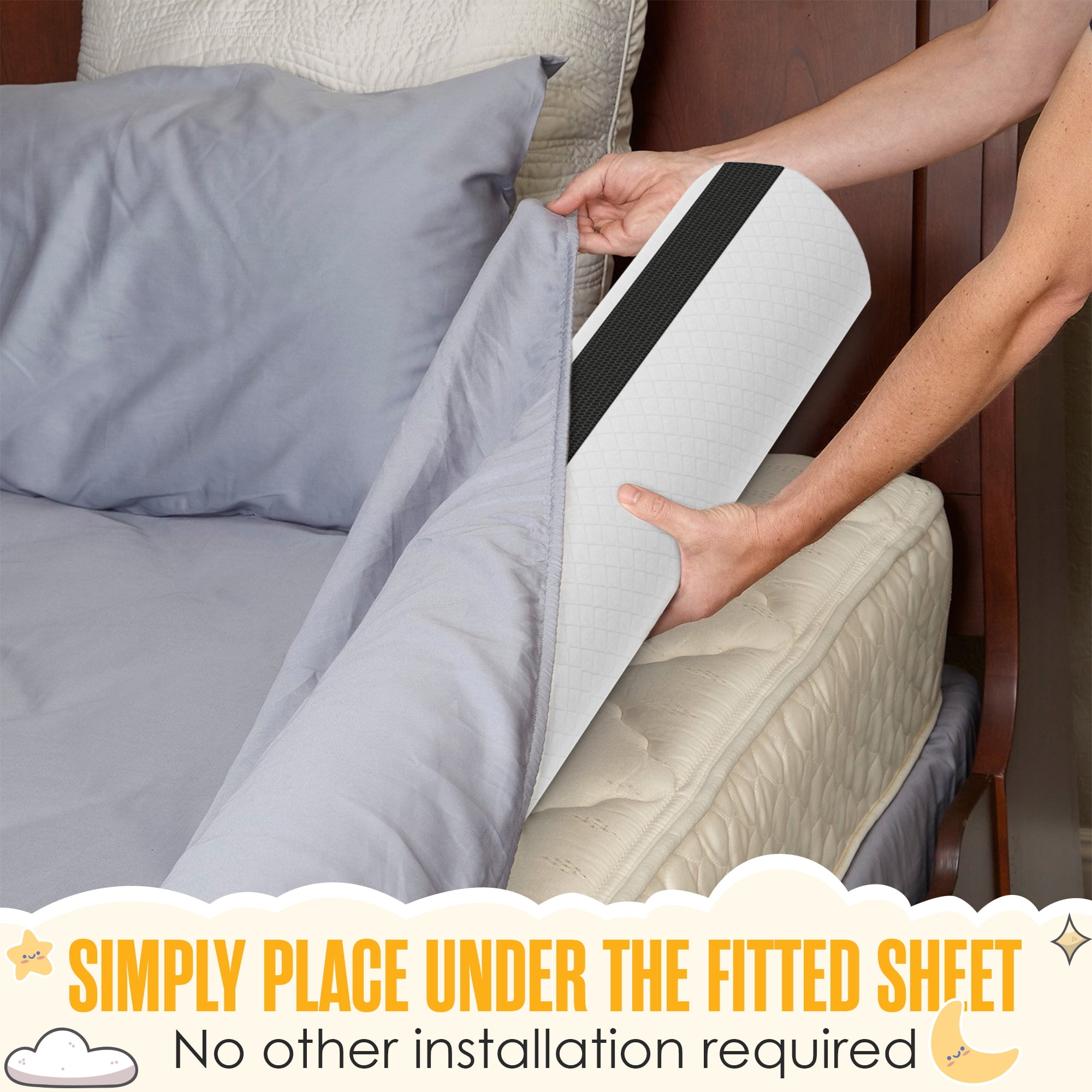 Sleepah Toddler Bed Rail - 2 Pack, Memory Foam, Dual Non-Slip Pads, Washable, White