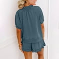 thumbnail image 6 of Women 2 Piece Lounge Sets Casual Short Sleeve Outfits Half Zip Puff Sleeve Top and Ruffled Shorts Set 2025 Fashion, 6 of 8