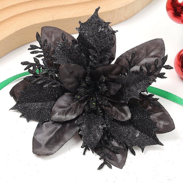 Cabeza de flor de Navidad con polvo de oro de simulación, flor falsa, corona de Navidad con polvo de oro de múltiples capas, decoración para árbol de Navidad