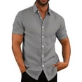 thumbnail image 2 of LRGSHF Short Sleeve&nbsp;Button Down Shirts for&nbsp;Men Solid Color Tops Summer Wedding Guest Comfortable Blouse Basic Breathable Lightweight Vacation Shirt, 2 of 5