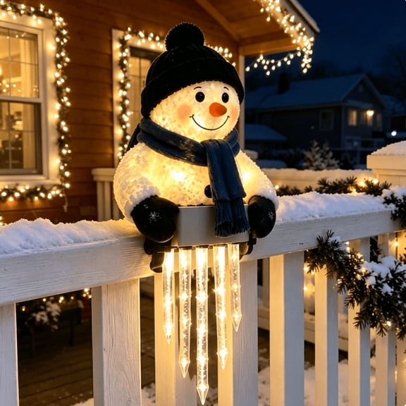 Winter Glow Snowman Icicle Light Decor, Welcoming Entryway Holiday Light, Winter Themed Yard Xmas Decor, Glowing Hanging Snowman Icicle Light Outdoor Christmas Decorations for Porch Yard Entryway, 1