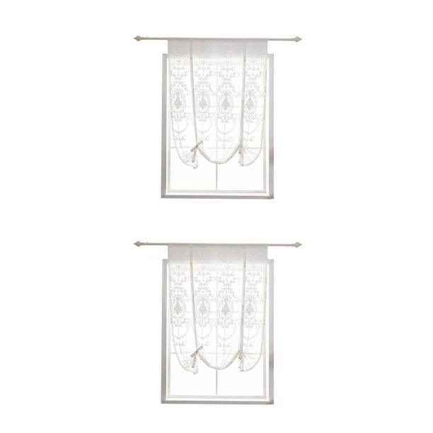 Ounissouiy bordado Tie-Up Roman Shades Top Sheer Balcón Ventana Cortina Drape Valance Panels blanco 60x120cm 2piezas Ounissouiy CBP074248