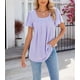 thumbnail image 5 of Crazynekos - Blusa de manga corta para mujer, cuello suqare, primavera y verano, color sólido, 5 of 5
