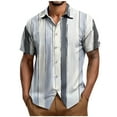 thumbnail image 2 of Awdenio Men's T-Shirts Summer Striped Shirts Casual Cuban Shirt Texture Button Down Shirts for Beach Vacation, 2 of 5
