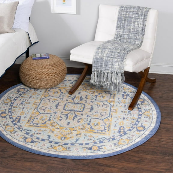 Unique Loom Whitney Collection Area Rug - Milano (3' 3" Round Sky blue/Ivory)