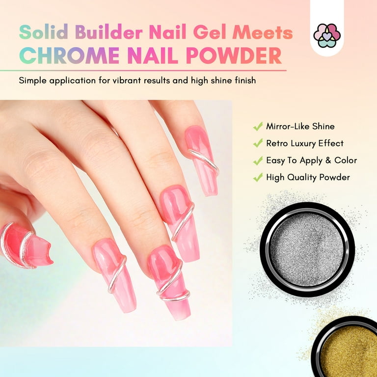 Saviland Chrome Powder for Nails - 6 Colors Holographic Metallic Mirror  Effect Gold Red Chrome Powder Set for Gel Nail Polish and Builder Nail Gel