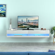 CAIDI Wall-mounted Entertainment Center for 80" TV Screen, Media Console Table with 20-color LED Light(White)