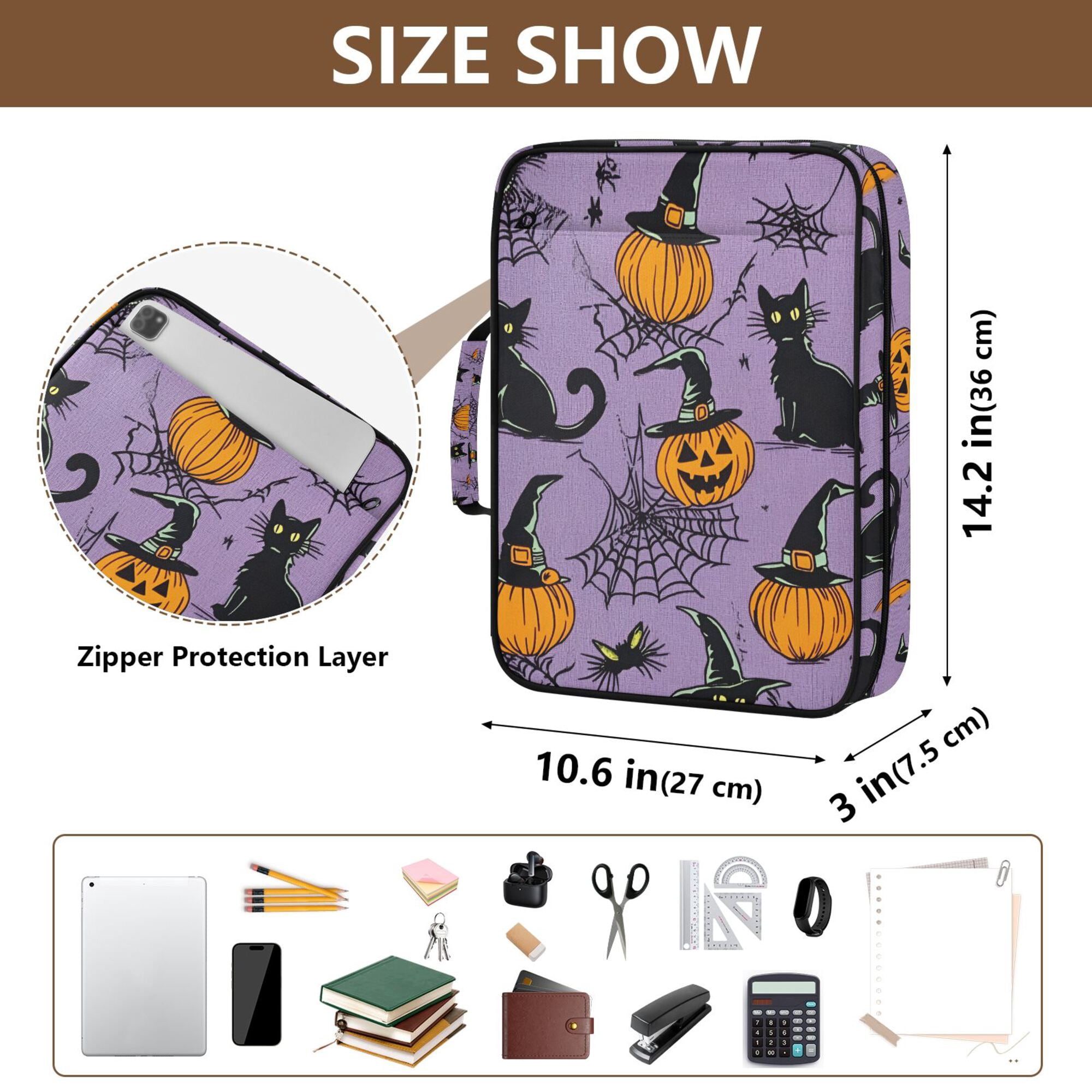 FORMRS Accordion File Folder A4 Size 7-Pocket Expanding Document Organizer Bag with 3 Ring Binder, Halloween Pumpkin