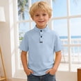thumbnail image 2 of FINALGANG Boys Kids Casual Solid Color Short Sleeve Polo Shirt Stand Collar With Placket Button Regular Fit Top For Spring Summer Daily Wear Sky Blue 9-10 Years, 2 of 6