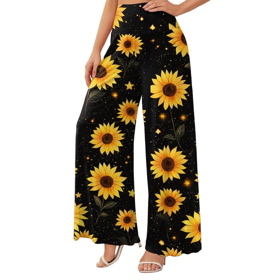 Clossjun Womens Pants Beach Flowy Wide Leg Daily Wear Palazzo SweatPants Summer Floral Trousers Vacation Boho Athletic Pants