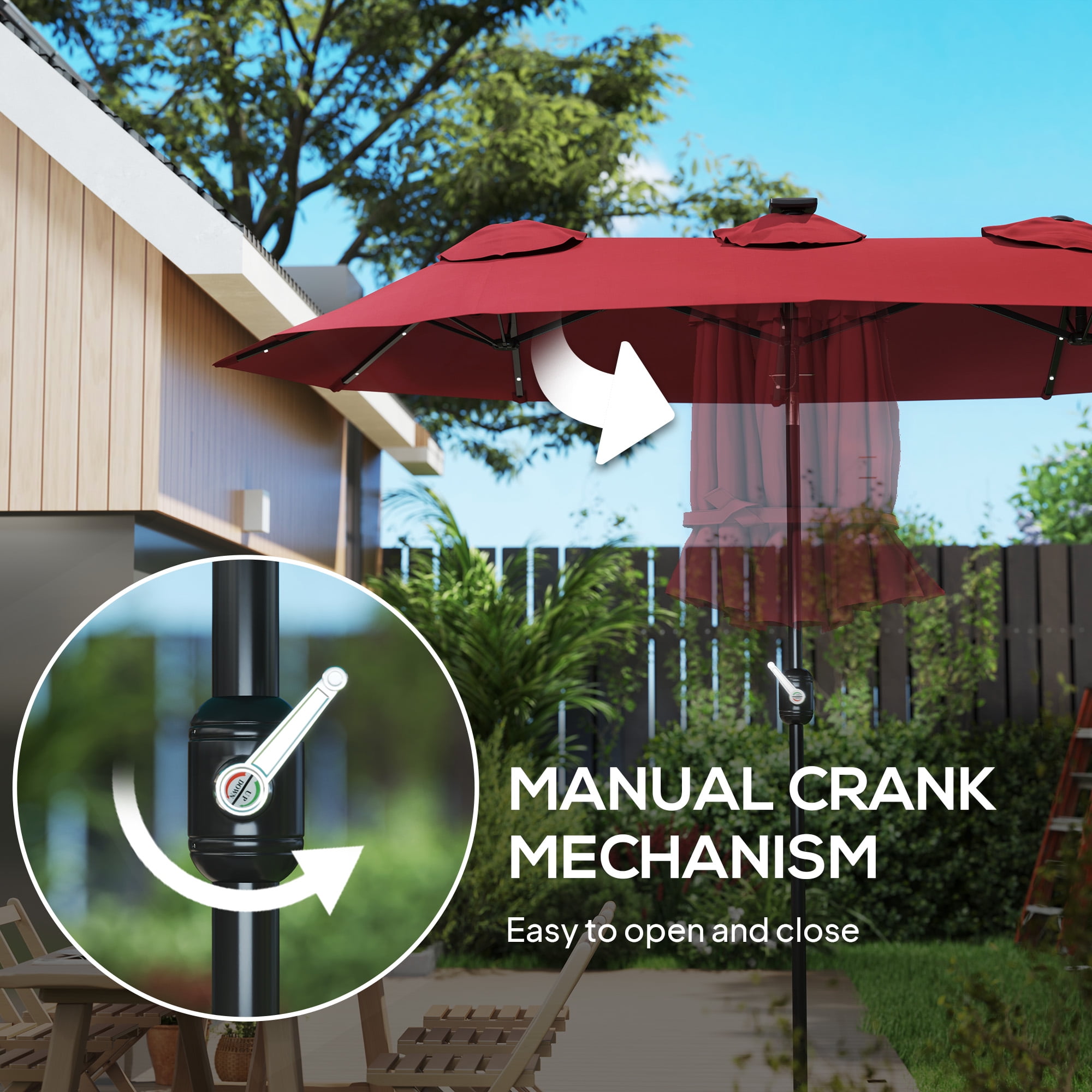 Outsunny 9.7' Double-sided Patio Umbrella with 3 Air Vents, Tilt and Crank, Outdoor Umbrella, Red