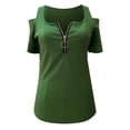 thumbnail image 3 of Pompotops Mode Femme Décontracté Ample Col en V Fermeture Éclair Sexy T-Shirt Blouse, 3 of 3