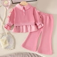 thumbnail image 6 of Likimi Toddler Girls Two Piece Set Solid Color Long Sleeve Crew Neck Shirt With Bow Long Pants Fashion Comfort Outfits Set Size 9-12 Months Pink, 6 of 6