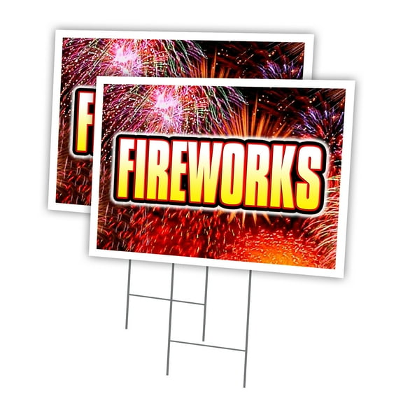 FIREWORKS 1 2 Pack Of 12" x 16" Yard Sign & Stake | Advertise Your Business | Stake Included Image On Front Only | Made in The USA