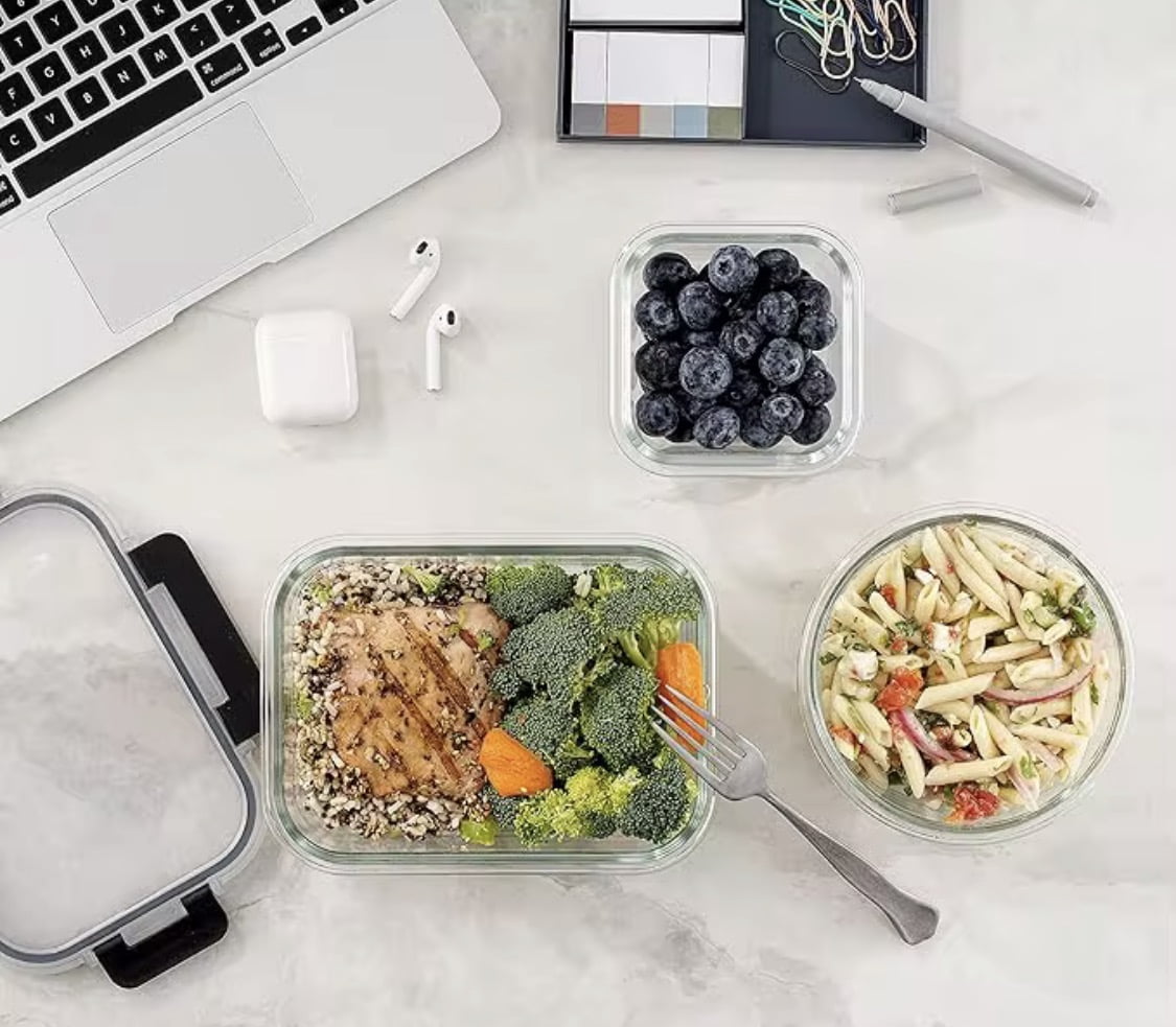 Shaws Cookware 30 Piece Glass Food Storage Containers with Lids, Easy Lock Airtight Lid, For Meal Prep, Leftovers, Fruit, Fridge, Freezer , & Oven Safe, Assorted Sizes, 15 Containers & 15 Lids, Black