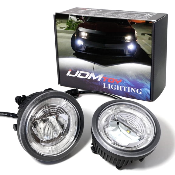 Xenon White 2-in-1 High Power LED Halo DRL Fog Driving Light Kit For 2010-13 Chevy Camaro Pre-LCI, Powered by 6-LED Daylight & 10W XB-D LED Fogs