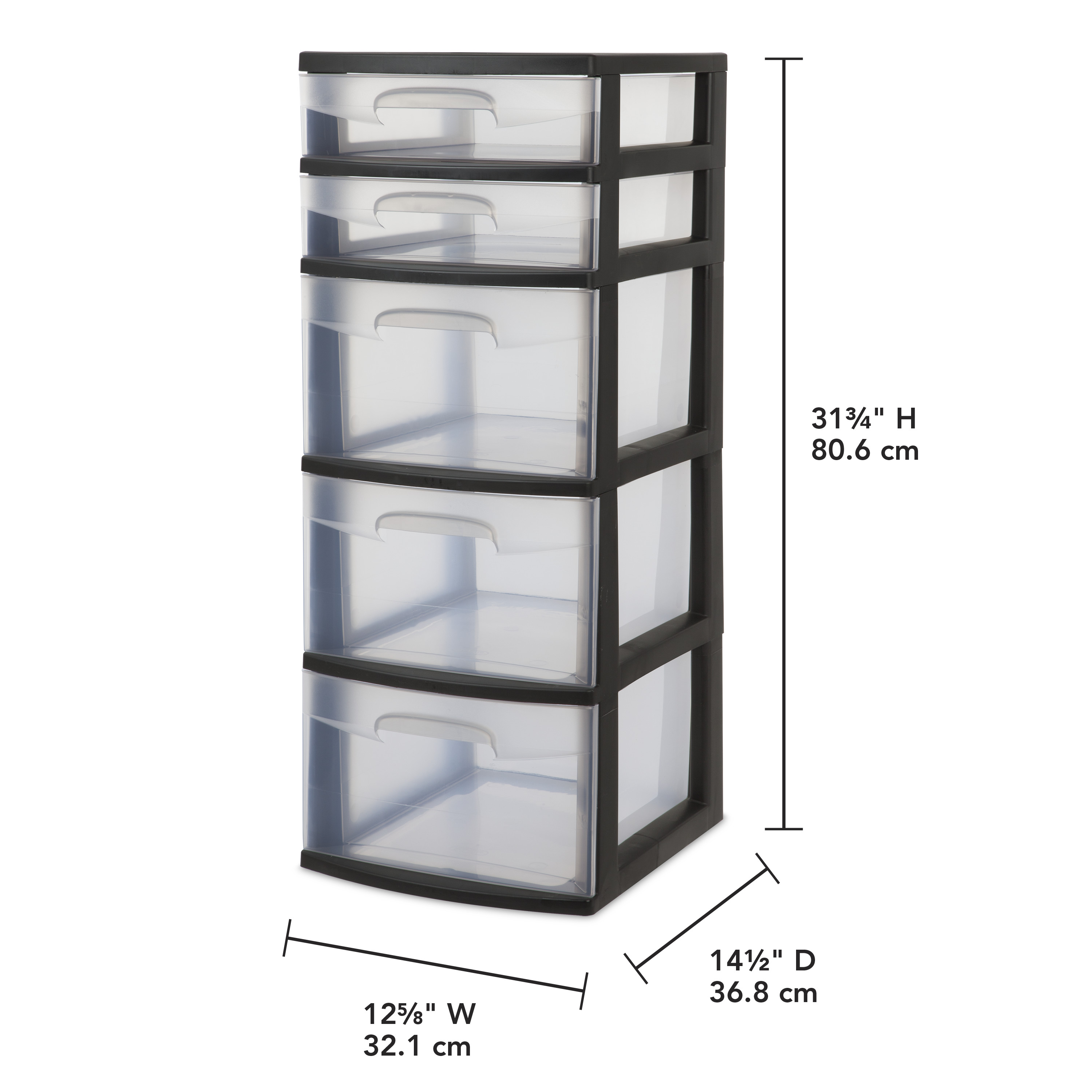 Sterilite Plastic 5-Drawer Tower, Black with Clear Drawers, Adult - image 3 of 6
