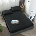 thumbnail image 1 of Funda de cama de satén imitación seda, protección contra líquidos, elástica y suave, ideal para mujeres, adultos mayores y mascotas, color negro, tamaño 153x203+30cm., 1 of 6