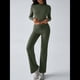 thumbnail image 5 of Conjuntos de 2 Piezas para Mujer, Larga, Cuello Redondo, Pantalones Acampanados de Cintura Alta, Conjuntos de Chándal, Ropa de Calle. Verde L, 5 of 10