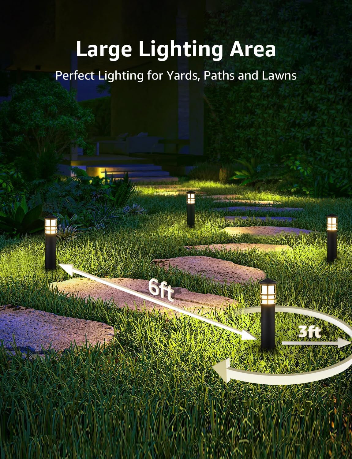 SUNVIE Low Voltage Pathway Light 3W 3000K LED Landscape Bollard Path Lighting Outdoor for Yard