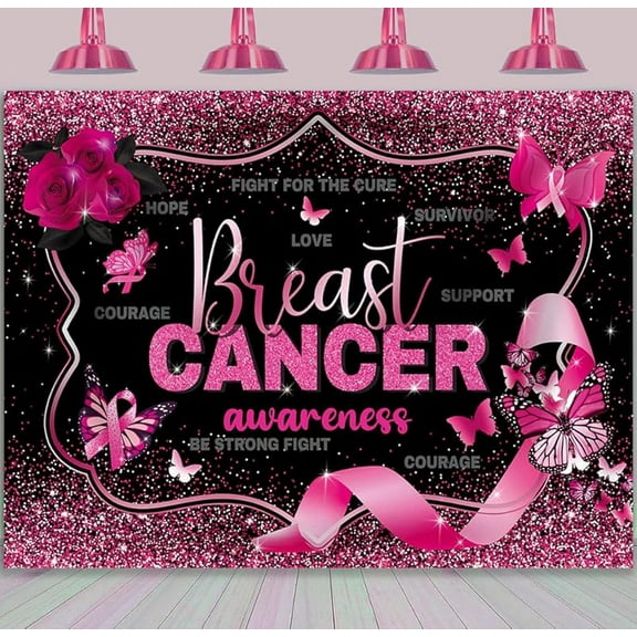 Breast Cancer Awareness Backdrop Pink Butterfly Love Hope Support Courage Background October Breast Cancer Banner Breast Cancer Party Decor Supplies 3.9x5.9FT