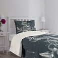 thumbnail image 3 of Ambesonne Nautical Quilted Bedspread Set 2 Pcs, Knot Anchor Compass, Twin Size, Dark Blue White, 3 of 5