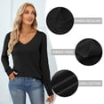 thumbnail image 4 of QUALFORT Women’s 100% Cotton V-Neck Pullover Sweater, Long Sleeve Lightweight Sweater for Women, Soft Classic Solid Color Knit Top, 4 of 9