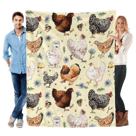 Chicken Flowers Blanket-Chicken Gift for Kids Men Women-Soft Flannel Lightweight Blanket for Sofa Bed Birthday Festival Camping Outdoors