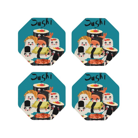 Vsdgher I Love Sushi Print Leather Coasters for Drinks, Durable Drink Coasters 4 Set for Tabletop Protection, Luxurious Home Décor and Housewarming Gift-Octagon