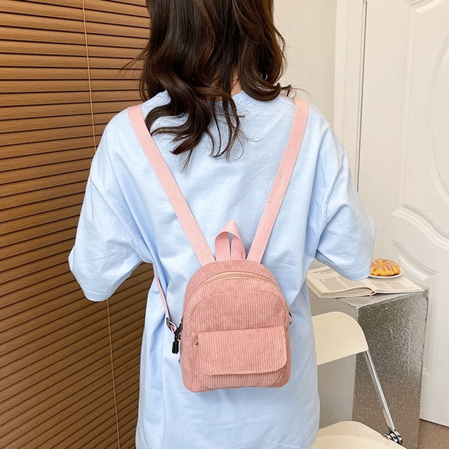 Mini mochila de pana para mujer, mochila de viaje retro para niñas (rosa)