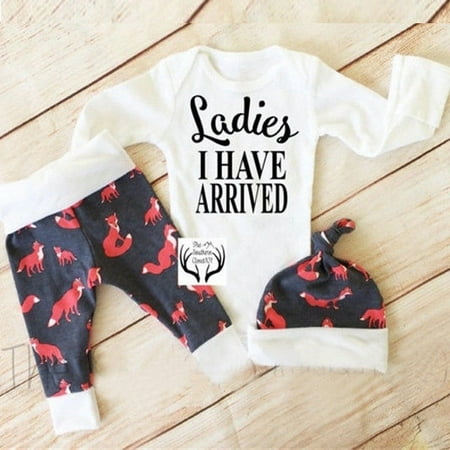 Infant Newborn Baby Kids Boys Girls I Have Arrived Tops Romper Fox Pants Leggings Hat Outfits Clothes Set (Best Way To Have A Baby Boy)