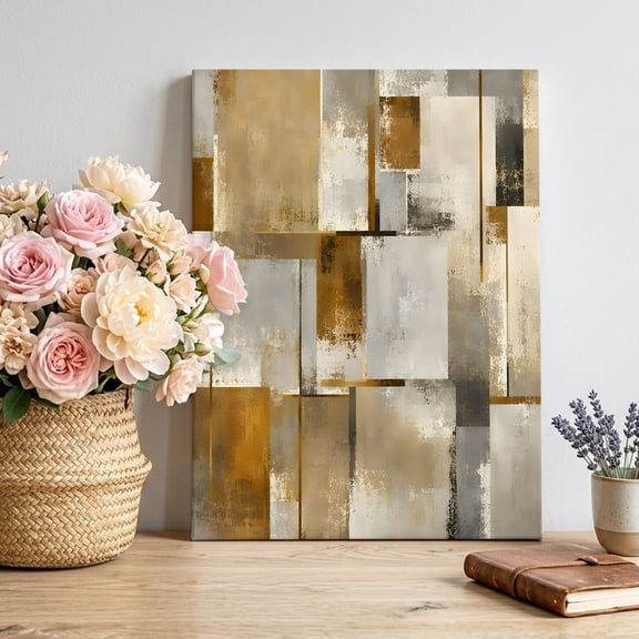 Canvas Wall Art Bronze Gray Block Canvas Art Print Abstract Minimalist Wash Textured Scraping Pictures Wall Decor for Living Room Bedroom Artwork Decorations Stretched Framed Ready to Hang 12"x18"