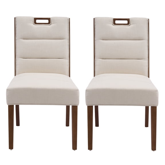 JERFIT Modern Beige Fabric Dining Chairs Set of 2, Armless Side Chairs with Walnut Finish Wooden Legs for Kitchen Breakfast Nook