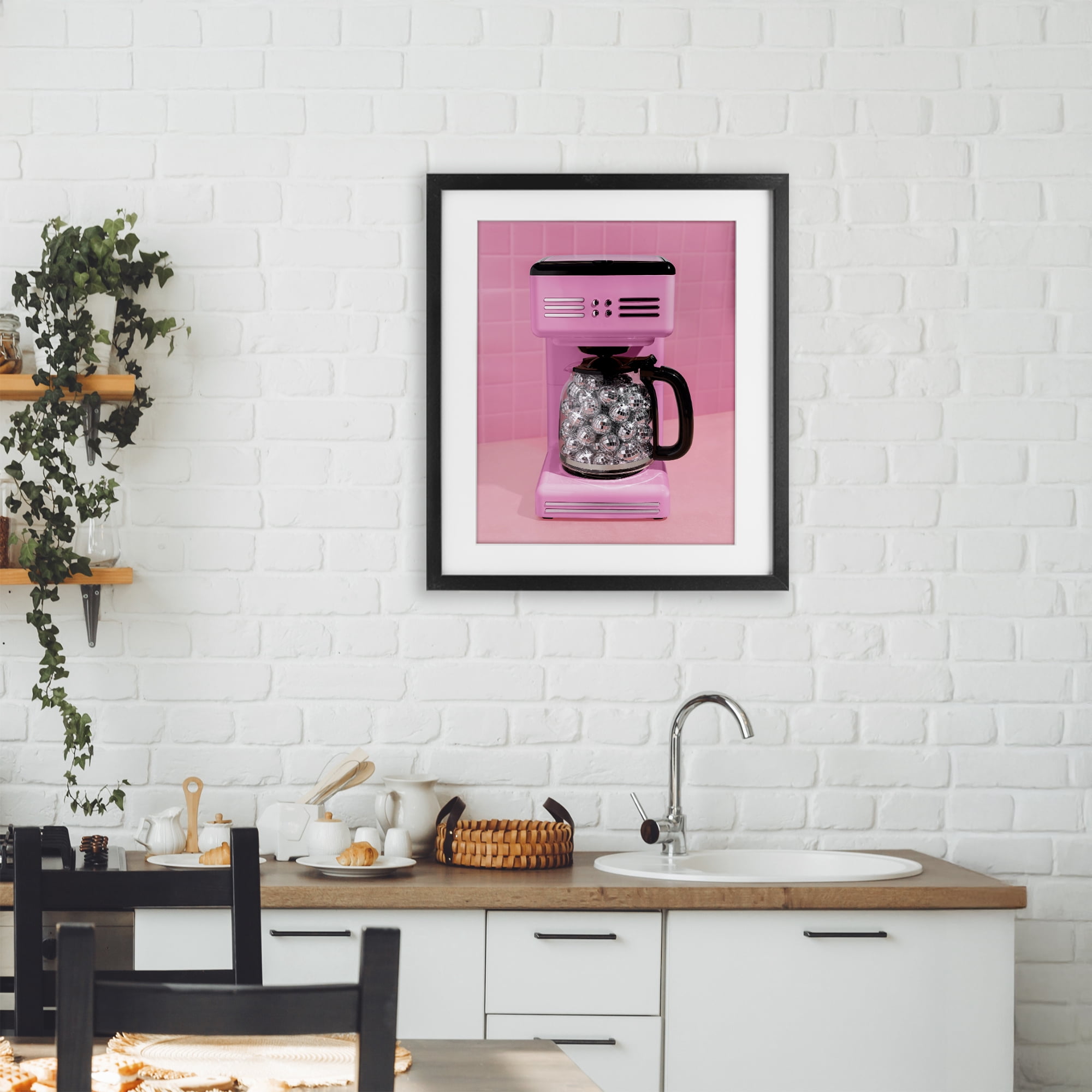 Stupell Industries Disco Coffee Over Pink Black Framed Print Under Glass, design by LISH Creative