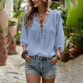 thumbnail image 6 of FAHUOMU V Neck Tops for Women Lace Up Oversized Blouses Peasant Sleeve Casual Lightweight Summer Shirts, 6 of 8