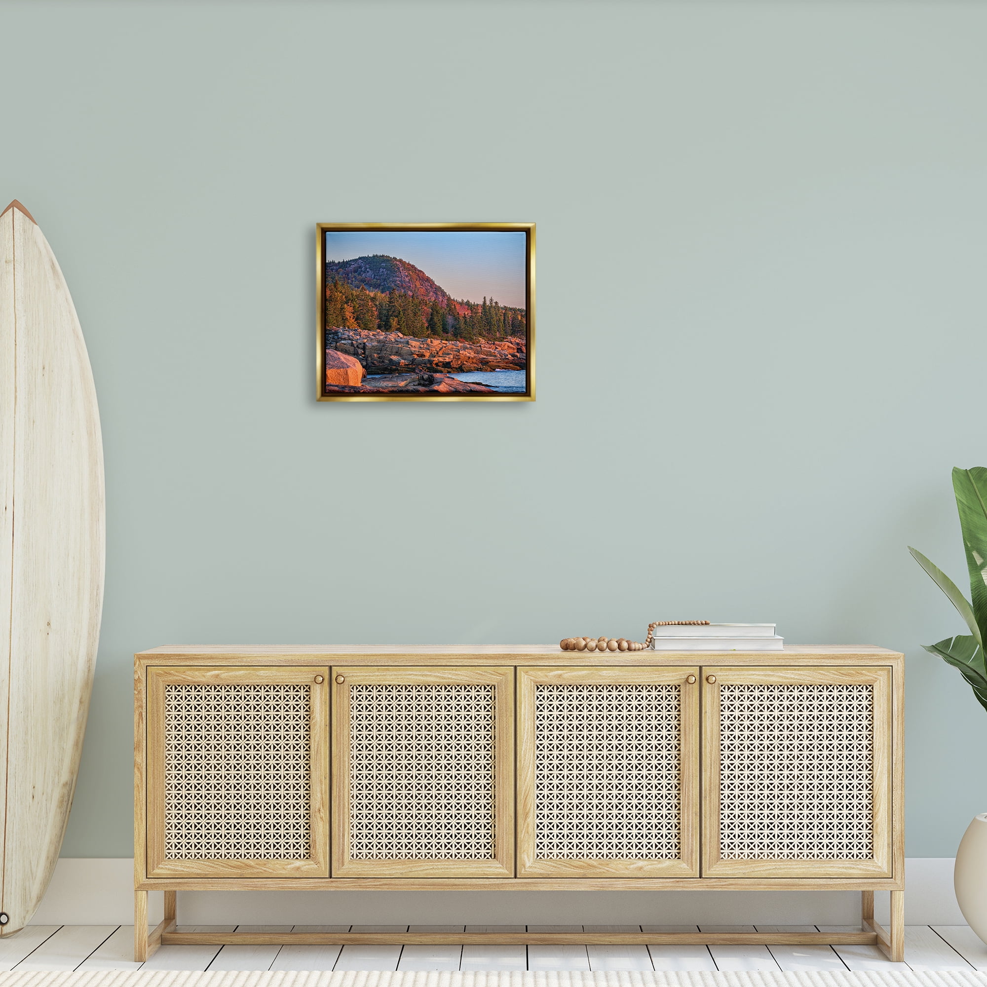 Stupell Rocky Seaside Mountain Cliff Landscape Photography Gold Floater Framed Art Print Wall Art