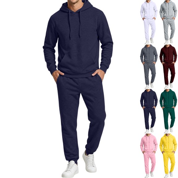 Hearthz Mens Sweat Suits 2 Piece Set Drawstring Elastic Sweatshirt and Joggers Set Solid Color Athletic Sweatsuits for Men Dark Green M
