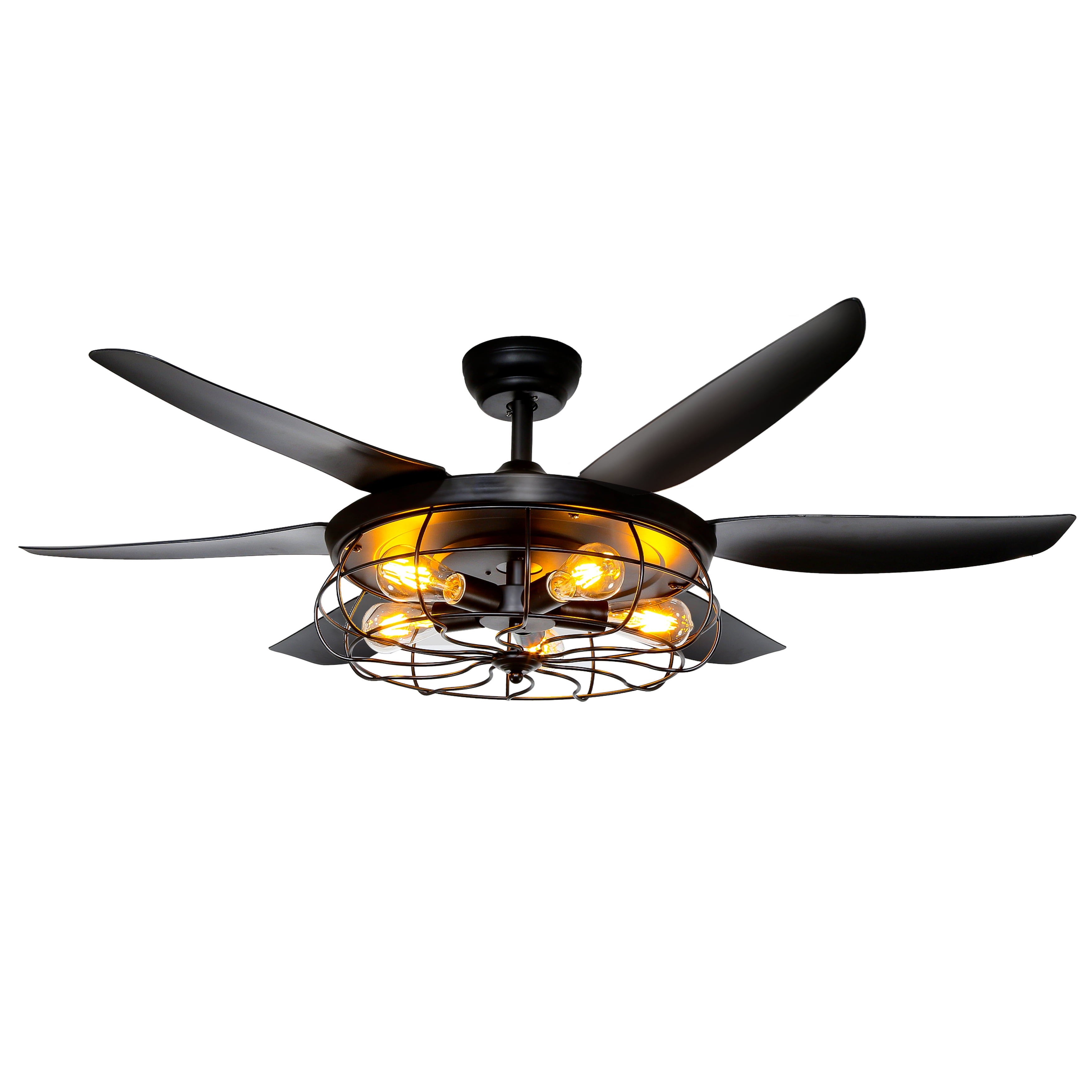 Ohniyou 52" Caged Outdoor Ceiling Fan with Light and Remote Farmhouse Rustic Black Ceiling Fans for Patio Home Kitchen Bedroom