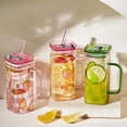 thumbnail image 3 of Bow Shaped Square Transparent Glass Cup With Lid Handle Suitable For And Girls Heat Coffee Cup Glass&Bottle, 3 of 6