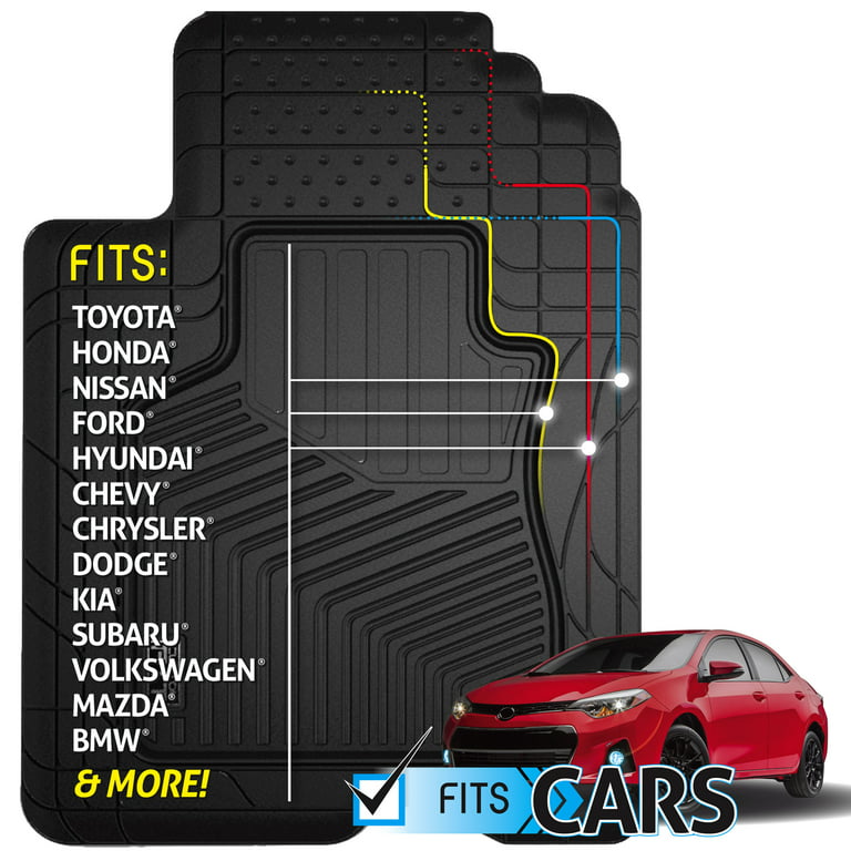 Custom Fit 4 Piece Car Universal Fit All Weather Rubber Floor Mat Set,  Black 