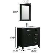 Wonline 36inch Bathroom Vanity Cabinet Modern Design Drawer and Mirror Black