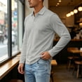 thumbnail image 6 of Fabrcox Mens Long Sleeve Polo Shirts Classic Fit Collared Golf Shirt for Men Button Casual Outdoor Sports Office Mens Work Shirt Gray XXXL, 6 of 7
