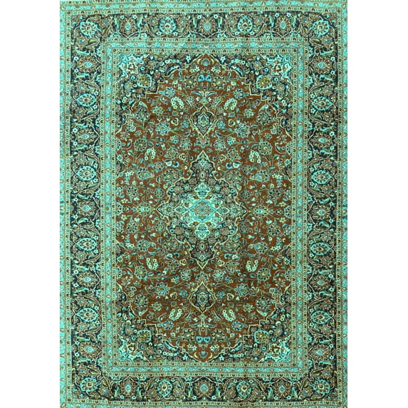 Ahgly Company Machine Washable Indoor Rectangle Persian Turquoise Blue Traditional Area Rugs, 5' x 7'